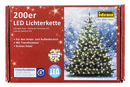 Idena LED Lichterkette für innen/außen, warm-weiß (200 LEDs, weiß, 1) von Idena