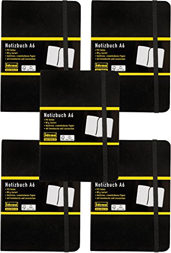 Idena - Notizbuch, 192 Seiten, 80 g/m², schwarz (5 Stück, A6 Kariert) von Idena