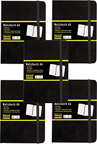 Idena - Notizbuch, 192 Seiten, 80 g/m², schwarz (5 Stück, A6 Liniert) von Idena