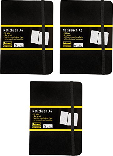 Idena - Notizbuch DIN A6, 192 Seiten, 80 g/m², schwarz (3, A6 kariert) von Idena
