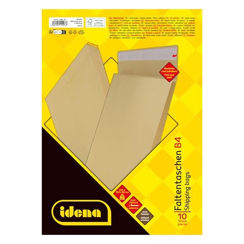 Idena 11093 - Versandtaschen DIN B4, 10 Stück haftklebend, Faltentaschen mit 4 cm Bodenfalte, Briefumschläge ohne Fenster, aus 140 g/m² FSC-Recycled Papier in Braun Idena 11093 - Versandtaschen DIN B4, 10 Stück haftklebend, Faltentaschen mit 4 cm Bodenfalte, Briefumschläge ohne Fenster, aus 140 g/m² FSC-Recycled Papier in Braun von Idena