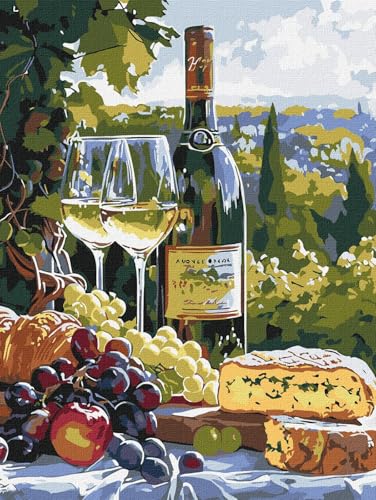Ideyka Der Geschmack von Chardonnay ©art_selena_ua Malen nach Zahlen für Erwachsene, einfaches Acryl-Malen nach Zahlen für Erwachsene, mit rahmen,DIY als Geschenk, 30x40cm von Ideyka