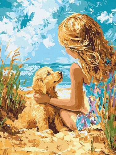 Ideyka Malen nach Zahlen - Ein glücklicher Hund ©art.solomiia Malen nach Zahlen für Erwachsene, einfaches Acryl-Malen nach Zahlen für Erwachsene, mit rahmen,DIY als Geschenk, 30x40 cm von Ideyka