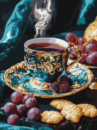 Ideyka Türkischer Kaffeen mit extra Metallic-Farben ©art_selena_ua Malen nach Zahlen für Erwachsene, einfaches Acryl-Malen nach Zahlen für Erwachsene, mit rahmen,DIY 30x40cm von Ideyka