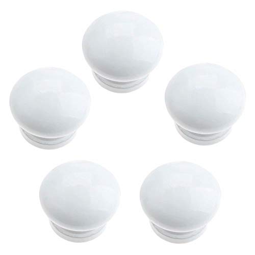 IdidoS Schubladengriff, Möbeltürgriff, 5 Stück Schubladenknöpfe aus Holz - Küchenschränke, Möbel, Kommode, Kleiderschrank, Schrank, Schubladenknöpfe, Griffe (34 mm x 25 mm) (Farbe: Weiß) von IdidoS