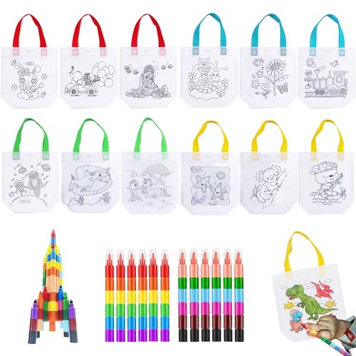 Idota 12 Stück Stoffbeutel zum Bemalen für Kinder und 12 Stück Stapelbare Wachsmalstifte 12 Farben, Kindergeburtstag gastgeschenke, Kinder Mitgebsel Kindergeburtstag Idota 12 Stück Stoffbeutel zum Bemalen für Kinder und 12 Stück Stapelbare Wachsmalstifte 12 Farben, Kindergeburtstag gastgeschenke, Kinder Mitgebsel Kindergeburtstag von Idota