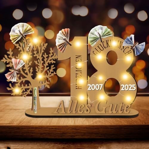 Idota 18. Geburtstag Geldgeschenk Mädchen & Junge Geldbaum Geschenk, Lebensbaum Deko mit Led, 18 geburtstag Deko Geschenk, Holz-Schild Gästebuch Geldgeschenke, Personalisierte Geburtstag Geschenk Idota 18. Geburtstag Geldgeschenk Mädchen & Junge Geldbaum Geschenk, Lebensbaum Deko mit Led, 18 geburtstag Deko Geschenk, Holz-Schild Gästebuch Geldgeschenke, Personalisierte Geburtstag Geschenk von Idota