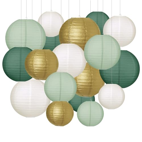 Idota 20 Stück Papierlampion, Salbeigrün Papier Laterne Runde Hängende Papierlaterne Dekoration Classic Gerippter Papier Lampenschirm für Hochzeit Babyparty Gartenparty (Ø 15cm/20cm/25cm/30cm) von Idota