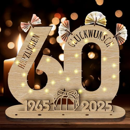 Idota 2025 60 Geburtstag Frau Geschenk Holz-Schild mit LED Gästebuch, 60 Geburtstag Deko Geschenke Geburtstag Männer & Frauen, Geburtstag Deko 60 Geburtstag Mann Deko,Personalisierbares Geschenk von Idota