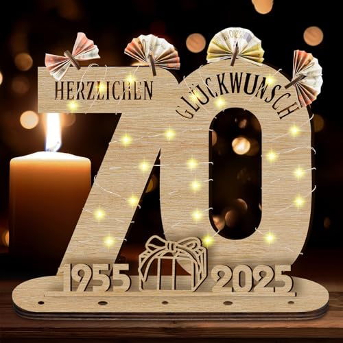 Idota 2025 70 Geburtstag Frau Deko Holz-Schild mit LED Gästebuch, 70 Geburtstag Deko Geschenke Geburtstag Männer & Frauen, Geburtstag Deko 70 Geburtstag Mann Deko, Personalisierbares Geschenk von Idota