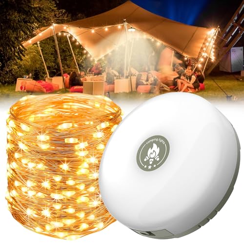 Idota Camping Lichterkette Aufrollbar Outdoor Campinglampe 2 in 1 Tragbare LED Lichterkette USB Aufladung Wasserdicht Camping Lichterketten für Hof Garten Wandern von Idota