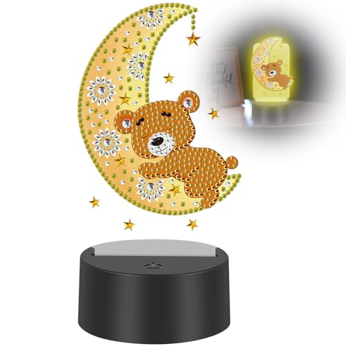 Idota Diamond Painting Nachtlicht Basteln Diamantmalerei Kunst Set DIY Nachtlicht Bastelset Geschenke für Kinder Geburtstagsgeschenk (Mondbär) von Idota