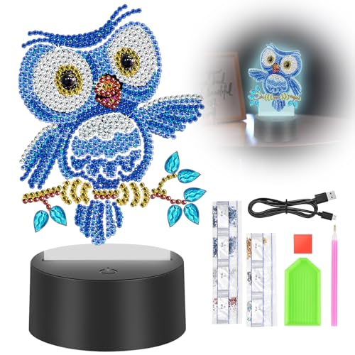 Idota Diamond Painting Nachtlicht Basteln Tischdeko Diamantmalerei Kunst Set DIY Nachtlicht Bastelset Geschenke für Geburtstagsgeschenk (Eule) von Idota