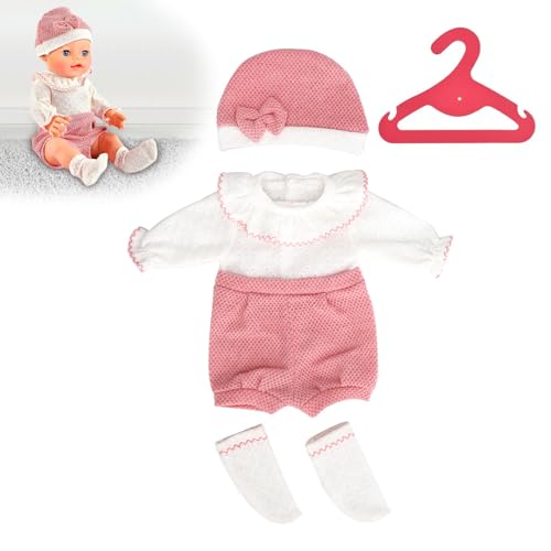 Idota Kleidung Bekleidung Outfits für Baby Puppen, Pinker Bogen Puppenkleidung mit Hut Socken und Kleiderbügel Puppen Kleider für New Born Baby Puppen 35-43cm (Puppen Nicht Enthalten) von Idota