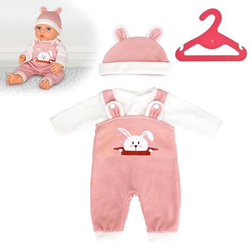 Idota Kleidung Outfits für Baby Puppen, Puppenkleidung 18 Zoll mit T-Shirt/Overall/Hut/Kleiderbügel Süße Rosa Kaninchen Puppen Klamotten für Mädchen Jungen Geschenk (Puppen Nicht Enthalten) von Idota