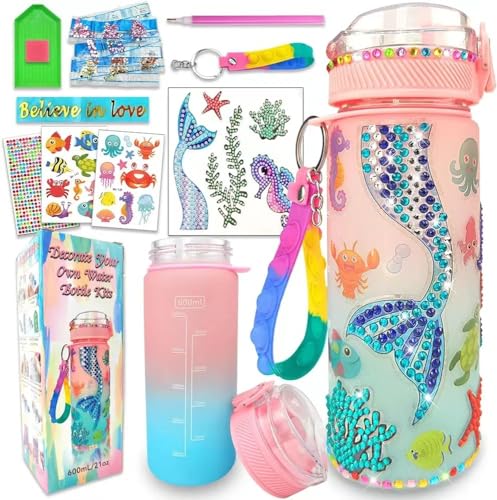 Idrese Geschenke für Mädchen 5 6 7 8 9 10 Jahre, Wasserflasche set Diamond Painting mit Edelstein DIY Trinkflasche Kinder Basteln Mädchen Geburtstagsgeschenk Kinder（A） von Idrese