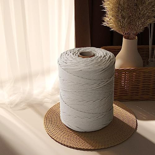 Idrese Premium Makramee Garn 5mm x 200m Baumwollschnur Boho Deko 100% Baumwolle Natürliche Baumwollgarn Baumwollkordel für DIY Handwerk wie Makramee Wandbehang,Wandteppichen von Idrese