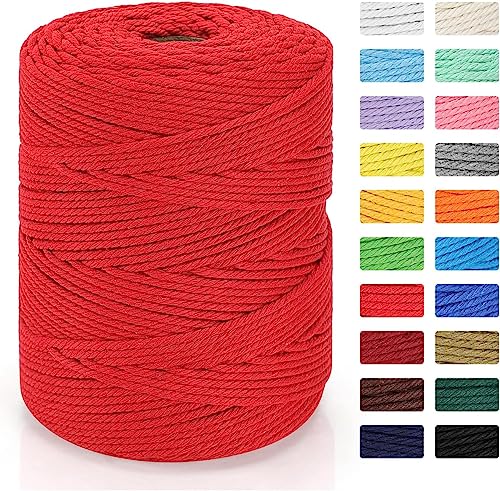 Premium Makramee Garn Rot 5mm x 200m Baumwollschnur Boho Deko 100% Baumwolle Natürliche Baumwollgarn Baumwollkordel für DIY Handwerk wie Makramee Wandbehang,Wandteppichen von Idrese