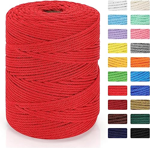Premium Makramee Garn Rot 5mm x 200m Baumwollschnur Boho Deko 100% Baumwolle Natürliche Baumwollgarn Baumwollkordel für DIY Handwerk wie Makramee Wandbehang,Wandteppichen von Idrese