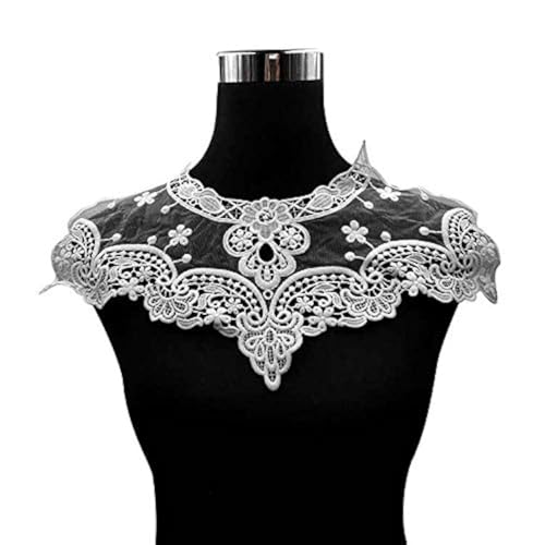 Ieron Bestickte Spitze Kragen Applikation, Spitzenbesatz Floral Ausschnitt Kragen Tüll Motiv Applique Patches Einsatz zum Nähen DIY Handwerk Kostüm Kleidung Hochzeitskleid Dekoration Weiß von Ieron