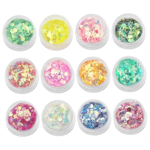 12 Farben Nacht glühen klobige Glitzerflocken, Glühen im dunklen Körpergesicht Glitzer Flocken Leuchtende Gesichtsauge Glitzer für das Musical Festival Carnival Party Make -up 12 Farben Nacht glühen klobige Glitzerflocken, Glühen im dunklen Körpergesicht Glitzer Flocken Leuchtende Gesichtsauge Glitzer für das Musical Festival Carnival Party Make -up von Iewroyt