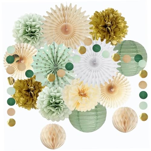 15pcs Sage Green Party Dekorationen, Papierpoms, Papierlaternen und Fans Partydekorationen mit hängenden Glitzerpunkten für Hochzeitsbrautduschen Abschlussdekoration 15pcs Sage Green Party Dekorationen, Papierpoms, Papierlaternen und Fans Partydekorationen mit hängenden Glitzerpunkten für Hochzeitsbrautduschen Abschlussdekoration von Iewroyt