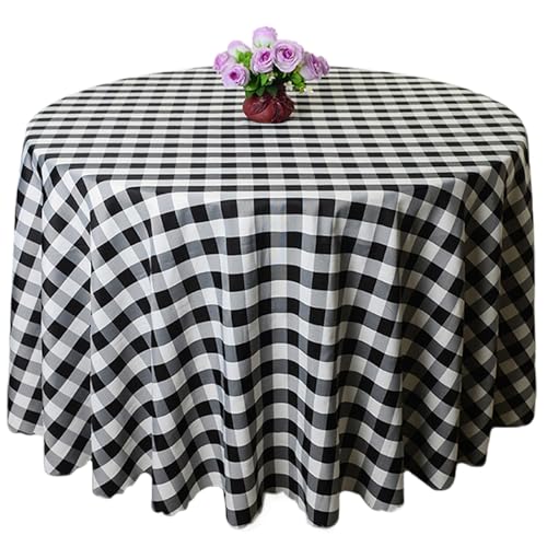 Buffalo Plaid runde Tischdecke, 71-Zoll-Baumwollwäsche schwarz und weiß von Iewroyt