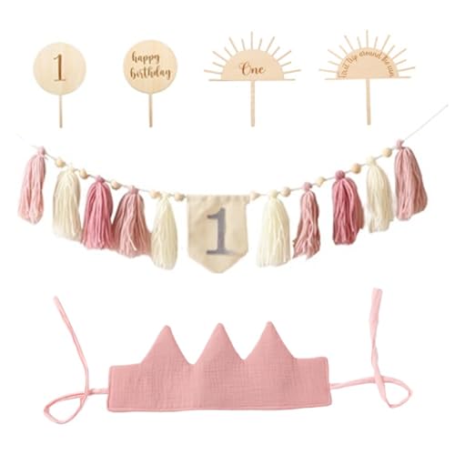 Erste Geburtstagsdekorationen mit Hochstuhl Banner, Geburtstagshut und Accessoires, Baby Girl Boy Erste Dekorationen für Party, Foto -Requisiten, Stil 1 von Iewroyt