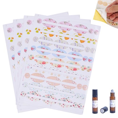 Etiketten mit ätherischen Öl, 4 Blätter PVC-Öletiketten für Glasflaschen, farbenfrohe kosmetische selbstklebende Etikett, niedliches für Flaschen, für Glas, für Glas Etiketten mit ätherischen Öl, 4 Blätter PVC-Öletiketten für Glasflaschen, farbenfrohe kosmetische selbstklebende Etikett, niedliches für Flaschen, für Glas, für Glas von Iewroyt