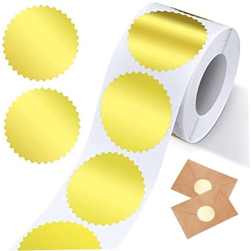 Goldfolienaufkleber, 500 pcs, die Goldversiegelungsaufkleber, 2 runde Umschlagdichtungen mit gezackter Kante, selbstklebend für Umschläge, Notar, Zertifikate, selbstklebend von Iewroyt