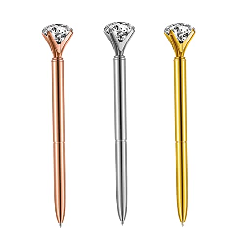 Iewroyt 3 PCs künstlicher Kristall Diamant Pen Eleganter Kugelschreiber Metallic-Kugelstifte Roségold mit großem Diamant/Kristall, grünem Gold/Silber-Bürozubehör- von Iewroyt