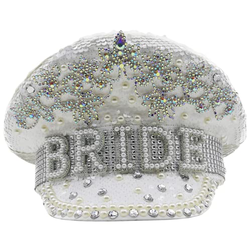 Iewroyt Bright Glitter Bride Hut weiße Perle Paillistin Braut Captain Hut zum Geschenk für Junggesellenhoch -Hen -Party Hochzeitszubehör sein Iewroyt Bright Glitter Bride Hut weiße Perle Paillistin Braut Captain Hut zum Geschenk für Junggesellenhoch -Hen -Party Hochzeitszubehör sein von Iewroyt