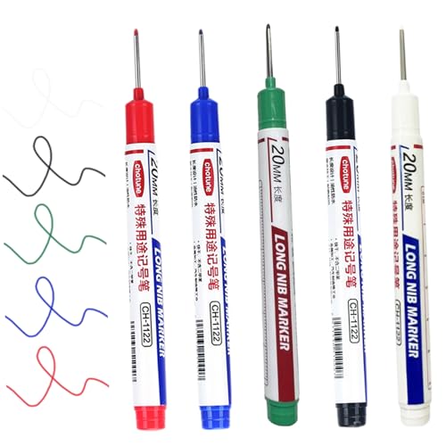 Permanente Markierungen 5pcs wasserdichte Konstruktionsmarkierungen 20mm Reichweite Spitze Schnell trocknende Tinte Marker Stifte 5 Farben Lochmarker für Metall, Holz, Stoff, Plastik, Gestein glattes von Iewroyt