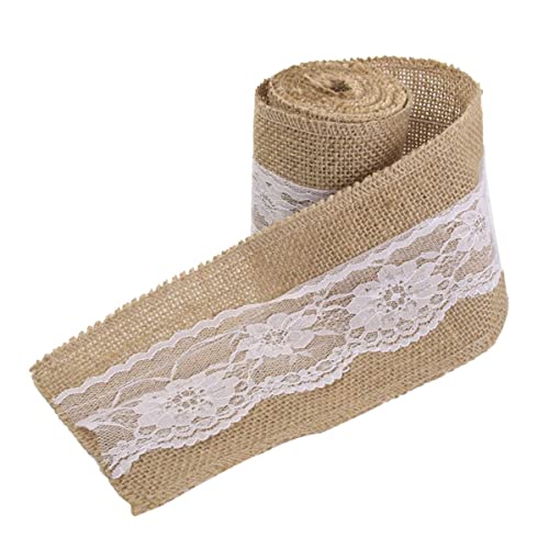 Sackleinenband weiße Spitze Jute Ribbon Roll DIY Craft Band für Hochzeit Brown 15 * 240 cm von Iewroyt