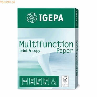 200 x Igepa Kopierpapier Multifunktion A4 80g/qm weiß VE=500 Blatt von Igepa