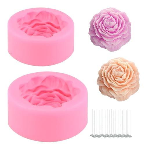 Silikonform Blumen, 3D Rosen-Silikonharz-Seifenformen, 4 Stücke Silikonform Kerzen Gießen Formen, Silikonformen für Seife, Kerzen, Kuchen, Blumenformen für Schokolade, Rosa von IhLux