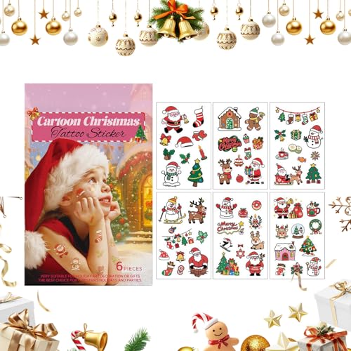 Ihdjasg Temporäre Sticker Kinder - 6 Stücke Weihnachts Augen Sticker Set | Strumpfbehälter Cartoon Aufkleber Santa Rentier Schneeflocke für Arm Augen Körper Party Deko Kinder von Ihdjasg