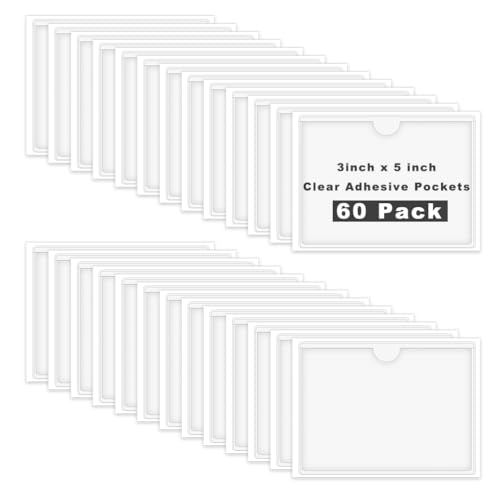 60 Stück Etikettenhalter Selbstklebend, 13.5 x 9.5 cm Transparent Selbstklebend Beschriftungsfenster für Büro Schule Organisieren von IheDovb