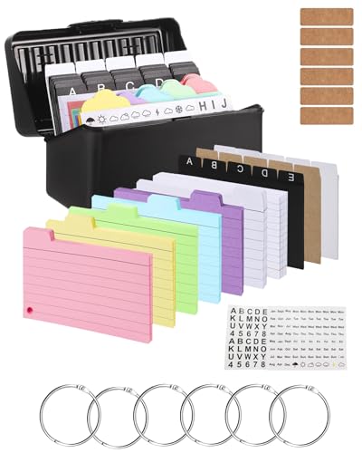 Karteikarten mit Box, A7 Karteikarten Box Lernkarteibox mit 230 Karteikarten Liniert, 15 Register, 6 Kartonetiketten, 6 Ringen, 2 Aufkleber für Lernen Schulsachen Büro Karteikarten mit Box, A7 Karteikarten Box Lernkarteibox mit 230 Karteikarten Liniert, 15 Register, 6 Kartonetiketten, 6 Ringen, 2 Aufkleber für Lernen Schulsachen Büro von IheDovb