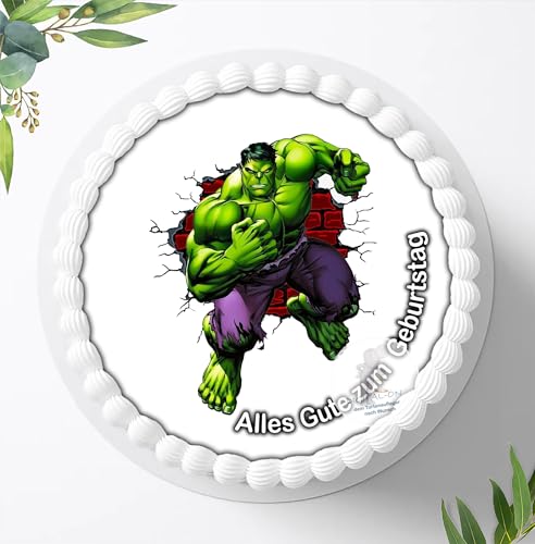 Für den Geburtstag ein Tortenbild, Zuckerbild mit dem Motiv: Hulk, Essbares Foto für Torten, Tortenbild, Tortenaufleger Ø 20cm 6301aa von Ihr Onlineshop Digital-on 24