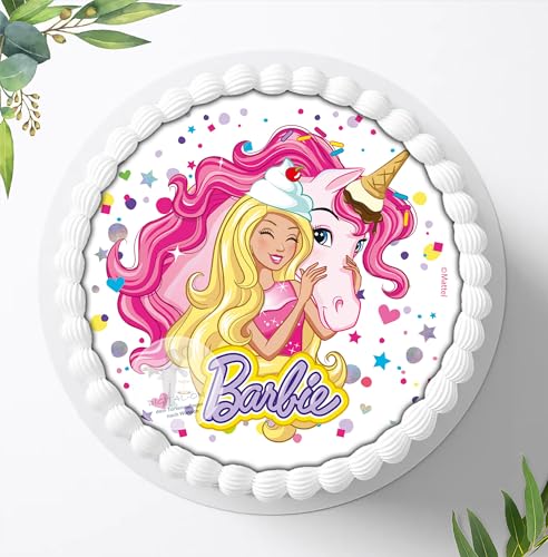 Für den Geburtstag ein Zuckerbild, Oblate mit dem Motiv: Einhorn, Barbie zum selbst ausscheiden, Essbares Foto für Torten, Tortenbild, Tortenaufleger Ø 20 cm 00043-E (Oblatenpapier) von Ihr Onlineshop Digital-on 24