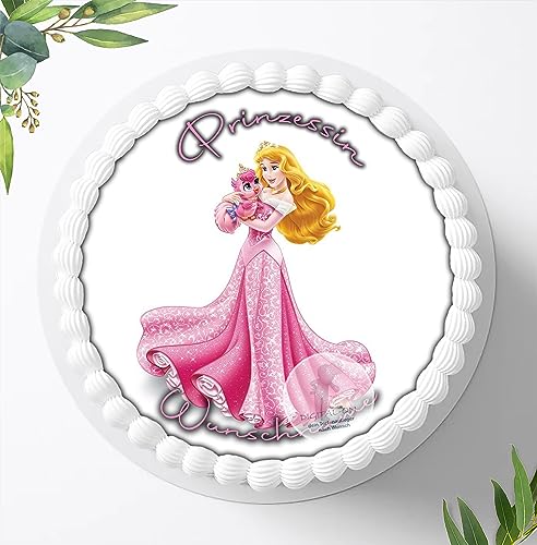 Für die Geburtstags Torte, Zuckerbild kompatibel mit: Disney Prinzessin Dornröschen Aurora mit Wunschname, Foto für Torten, Fondant, Tortenaufleger Ø 20cm, 313z von Ihr Onlineshop Digital-on 24