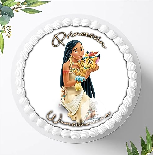 Für die Geburtstags Torte, Zuckerbild kompatibel mit: Disney Prinzessin Pocahontas mit Wunschname, Foto für Torten, Fondant, Tortenaufleger Ø 20cm, 312z von Ihr Onlineshop Digital-on 24