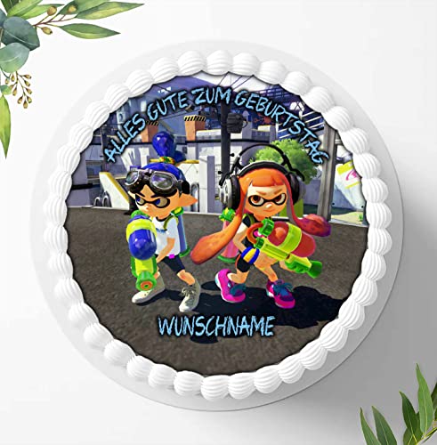 Für die Geburtstags Torte, Zuckerbild kompatibel mit: Splatoon Tortenbild, Essbares Foto für Torten, Fondant, Tortenaufleger Ø 20cm, 0789z Für die Geburtstags Torte, Zuckerbild kompatibel mit: Splatoon Tortenbild, Essbares Foto für Torten, Fondant, Tortenaufleger Ø 20cm, 0789z von Ihr Onlineshop Digital-on 24