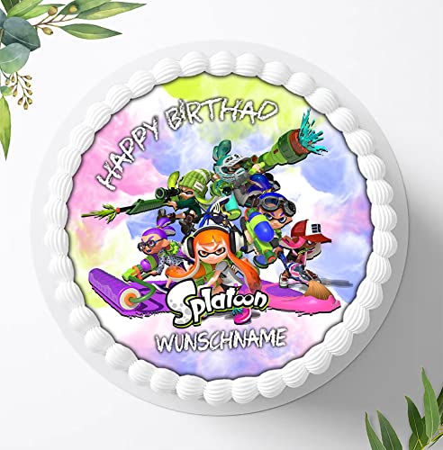 Für die Geburtstags Torte, Zuckerbild kompatibel mit: Splatoon Tortenbild Personalisiert, Essbares Foto für Torten, Fondant, Tortenaufleger Ø 20cm, 0975z Für die Geburtstags Torte, Zuckerbild kompatibel mit: Splatoon Tortenbild Personalisiert, Essbares Foto für Torten, Fondant, Tortenaufleger Ø 20cm, 0975z von Ihr Onlineshop Digital-on 24