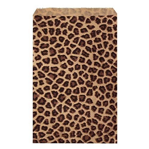 Ikee Design 200 Stück 15,2 x 22,9 cm flache einfarbige Papiertüten oder gemusterte Krafttüten für Süßigkeiten, Kekse, Merchandise, Partygeschenke, Geschenktüten, kleine Papiertüten, Leopardenmuster von Ikee Design