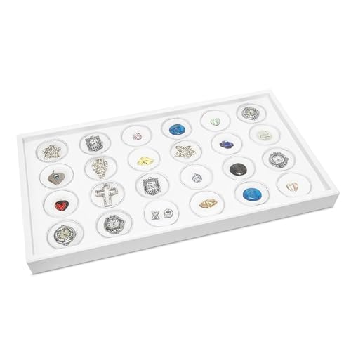 Ikee Design Schmuckkästchen für Sammlerstücke, stapelbar, 24 Stück, Aufbewahrungsbox für Edelsteine, Perlen, weißer Schaumstoff, weißes Tablett, 36 x 21 x 20 cm (B x T x H) von Ikee Design