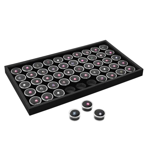Ikee Design Schwarze Schaumstoff-Edelsteingläser, Vitrine, stapelbar, für Sammlerstücke, Aufbewahrungsbox für Zuhause, mit 50 Edelsteinen und Perlen-Aufbewahrungsgläsern von Ikee Design