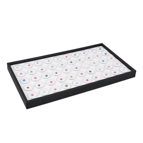 Ikee Design Weiße Schaumstoff-Edelstein-Gläser, Vitrine, Aufbewahrungsbox mit 50 Edelsteinen und Perlen-Aufbewahrungsgläsern, weißes Schaumstoff/schwarzes Tablett von Ikee Design