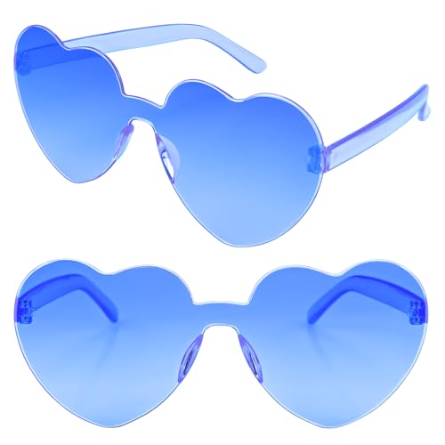 Ikosora Herzbrille, blaues Herz geformt randlose Sonnenbrille für Frauen, Kunststoff Party Herz Brille Neuheit Spaß Sonnenbrille transparentes Herz Zubehör für Valentin von Ikosora